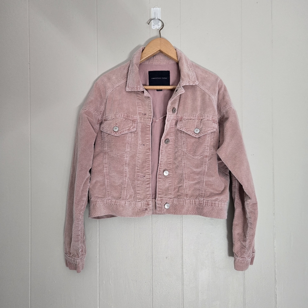 American Eagle Corduroy Jacket Crop Cropped Mauve Pink Size S